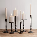 White Candles On Black Spiral Candle Holders For Home Decor Wooden Tabletop Light Colored Wall