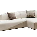 Beige Fabric Multi Seater Sectional Sofa With Cushions And Stitched Design 3d model