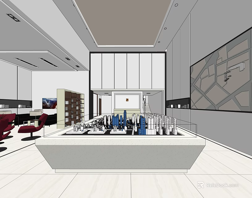 Modern Sales Office Interior Design With Model Displays And Spacious Reception Area 3d model
