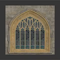 Gothic Stone Building With Stained Glass Window And Ornate Arch Design Details