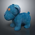 Blue Dog Shaped Stuffed Toy with Orange Eyes Plaid Ears And Soft Fabric