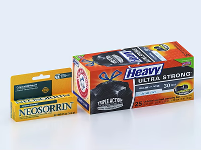 Neosporin Triple Action Ointment And Heavy Ultra Strong 30 Gallon Trash Bags Pack 3d model