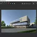 Modern Office Building With Glass Curtain Wall Greenery Pedestrians And Open Plaza