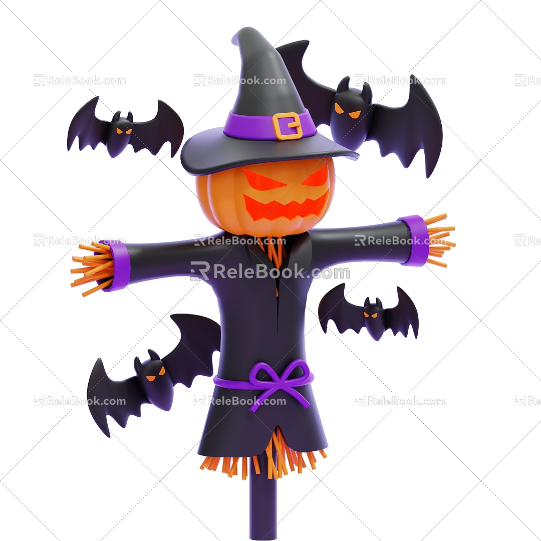 American Halloween Decorations Pumpkin Head Scarecrow Cartoon Halloween Decorations Bat 3d model