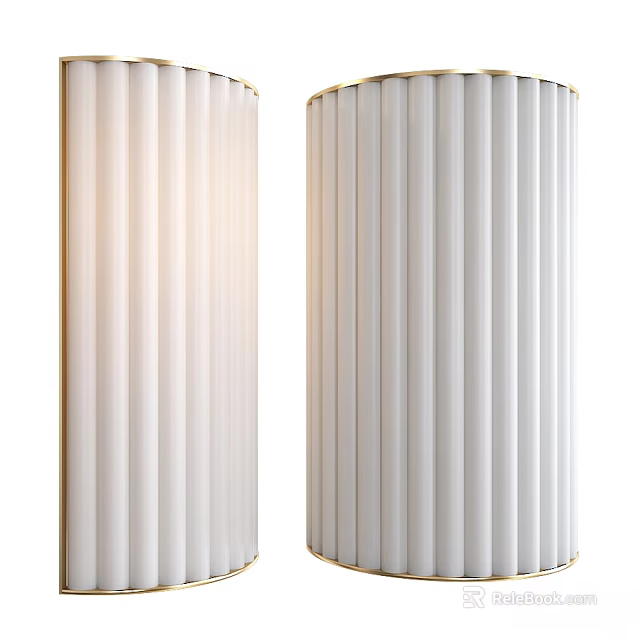 Modern White Wall Lamps with Vertical Striped Design and Gold Metal Frame 3d model 