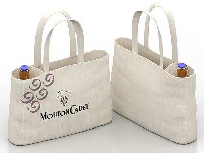 Beige Canvas Mouton Cadet Tote Bags With Wine Bottle Holder And Handles 3d model