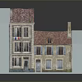 Detailed European Style Building Model With Red Roof Tiles Multiple Windows Balcony And Chimney
