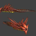 Two Red Mythical Creatures With Spiked Bodies And Green Glowing Features 3d model