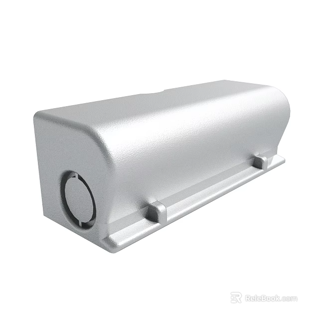 Durable Silver Metal Enclosure Box With Circular Port And Mounting Brackets 3d model