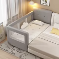 Warm Cozy Toddler Bed with Gray Guardrail Cartoon Pattern Mattress White Pillow and Soft Carpet