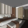Modern Hotel Guest Room Interior With Plush Bed Upholstered Headboard And Ambient Lighting