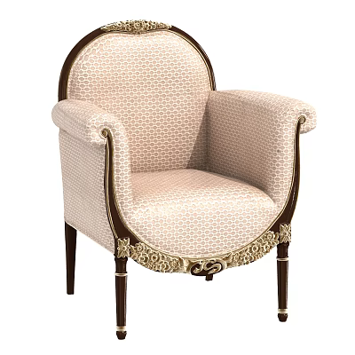 Elegant Leisure Chair Featuring Beige Patterned Fabric Dark Wooden Frame And Gold Carvings 3d model