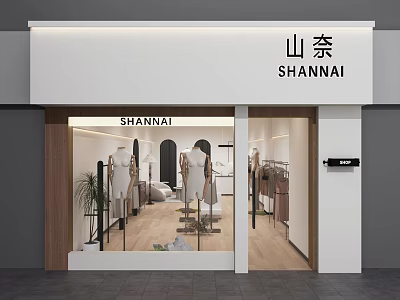 SHANNAI Clothing Store Front With Modern Window Display Mannequins And Clothing Displays 3d model
