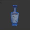 Ancient Ceramic Vase Sculpture With Painted Figure Design And Black Rim