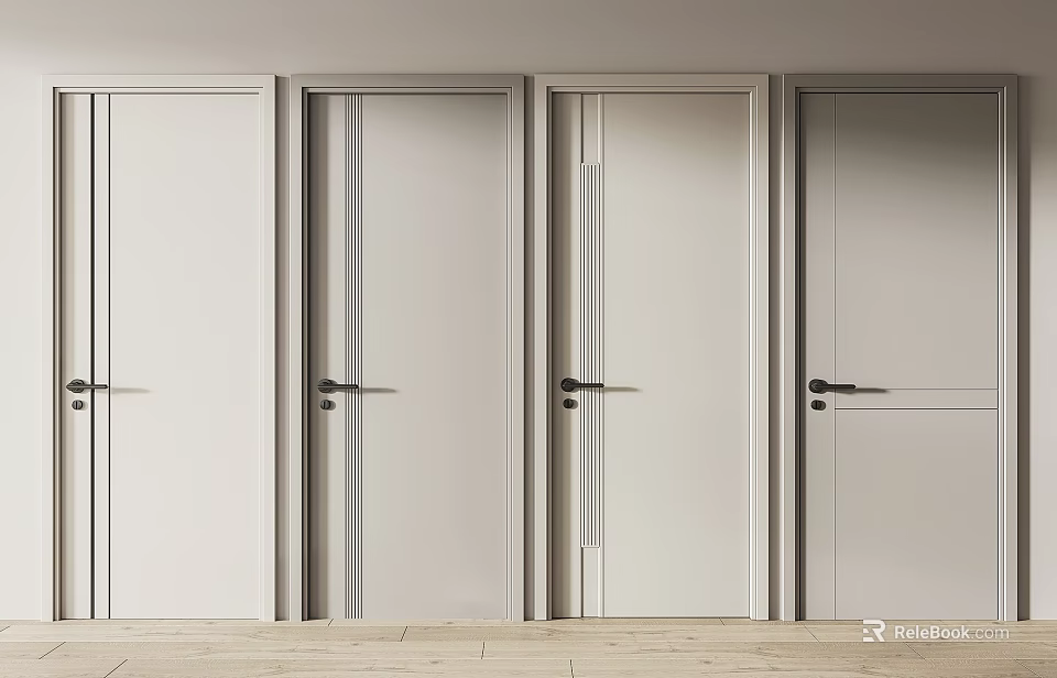Multiple White Flush Doors With Sleek Modern Design And Interior Door Frames 3d model