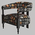 Stylish Ethnic Geometric Print Upholstered Leisure Chair With Solid Black Wood Spindle Legs For Living Room
