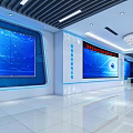 Modern Service Hall Interior with Large Blue Screens High Tech Interface and Spacious Digital Design 3d model