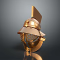 Golden Ancient Warrior Helmet Sculpture With Intricate Metal Carving Details