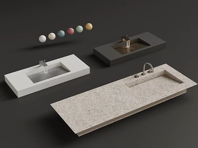 Modern Rectangular Washbasins In White Black And Beige With Colorful Decorative Balls 3d model