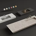 Modern Rectangular Washbasins In White Black And Beige With Colorful Decorative Balls 3d model