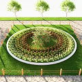 Circular Tree Pit With Central Tree Colorful Flowers And Wooden Fence On Grass