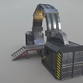 Sci Fi Metal Ring Structure Design With Square Bases Ramp Steps And Lighting
