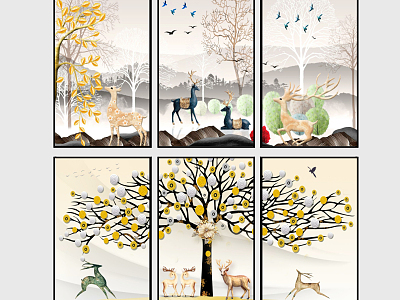 Nordic Animal Painting Elk Decorative Hanging Painting model