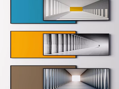 Colorful Decorative Paintings With Columned Corridors And Light Effects Hanging On Wall 3d model
