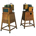 Vintage Digital Communication Devices With Wooden Stands Drawers And Control Knobs 3d model