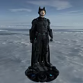 Detailed Game and Movie Character With Black Armored Suit Helmet Cape and Blue Tech Accents