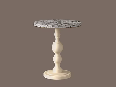 Round Side Table With Marble Top And Elegant White Decorative Base 3d model