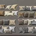 Decorative Throw Pillows With Various Patterns In Neutral Tones For Home Decor 3d model