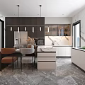 Modern Kitchen Interior With Gray White Cabinets Marble Island And Pendant Lights