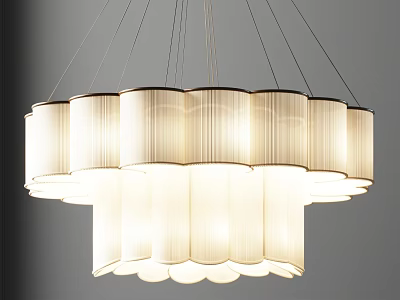 Modern Stylish Chandelier With Circular Arrangement Of Cylindrical Pleated Shades And Soft Lighting 3d model