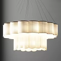 Modern Stylish Chandelier With Circular Arrangement Of Cylindrical Pleated Shades And Soft Lighting