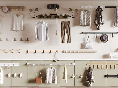 Multi Functional Wall Mounted Hooks With Clothes Bags Hats for Home Organization 3d model