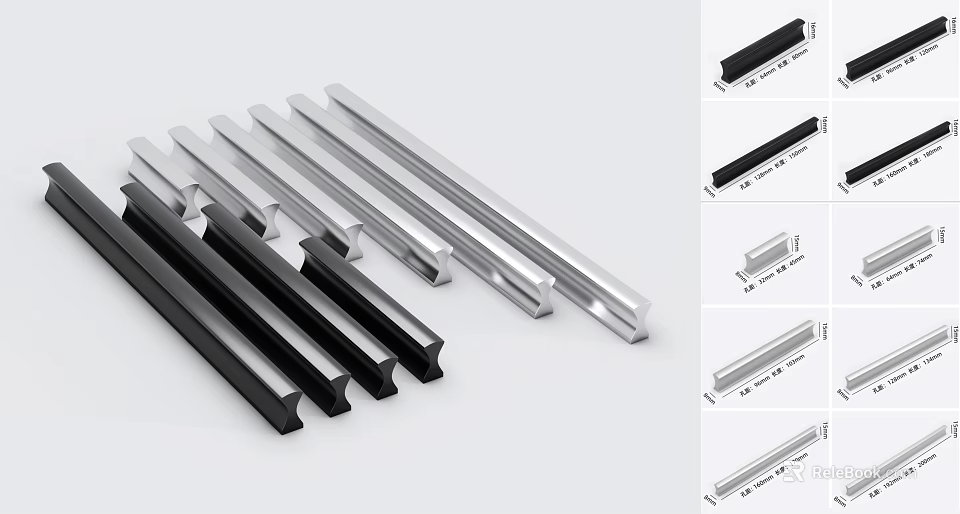 Modern Metal Cabinet Drawer Handles In Silver Black Various Styles For Home Furniture 3d model 