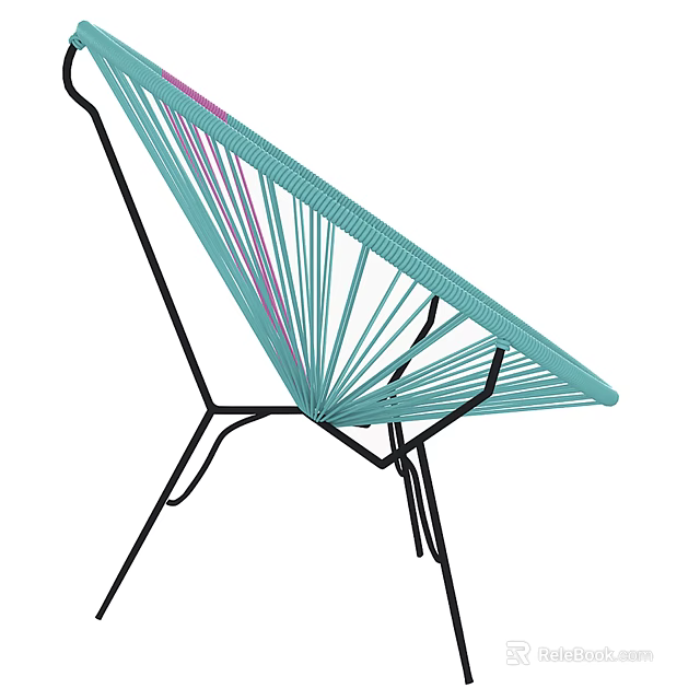 Stylish Modern Lounge Chair with Turquoise Woven Rope Pink Stripes and Black Metal Frame 3d model 