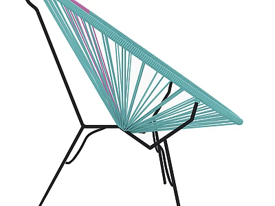 Stylish Modern Lounge Chair with Turquoise Woven Rope Pink Stripes and Black Metal Frame 3d model