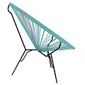 Stylish Modern Lounge Chair with Turquoise Woven Rope Pink Stripes and Black Metal Frame