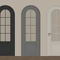 Three Arched Doors In Black Gray White With Glass Panes And Gold Handles