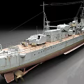 Vintage Warship Model Featuring Rustic Hull Wooden Deck Masts and Cannons 3d model