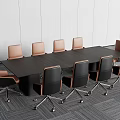 Modern Office Conference Table With Dark Wood Top And Black Brown Chairs