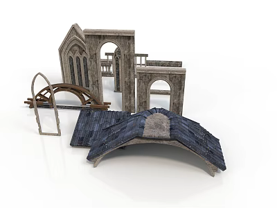 Gothic Style Architectural Elements With Stone Arches Wooden Frames And Roof Tiles 3d model