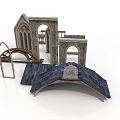 Gothic Style Architectural Elements With Stone Arches Wooden Frames And Roof Tiles