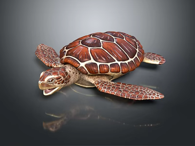 Brown Sea Turtle With Patterned Shell And Flippers On Dark Background 3d model