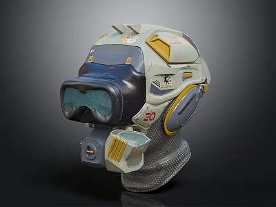 Gray And Yellow Futuristic Helmet With Goggles Number 20 And Tactical Design Details 3d model