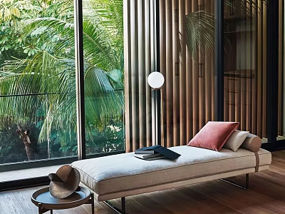 Daybed in Indoor With Large Window Tropical Plants Side Table Pink Cushion And Natural Light 3d model