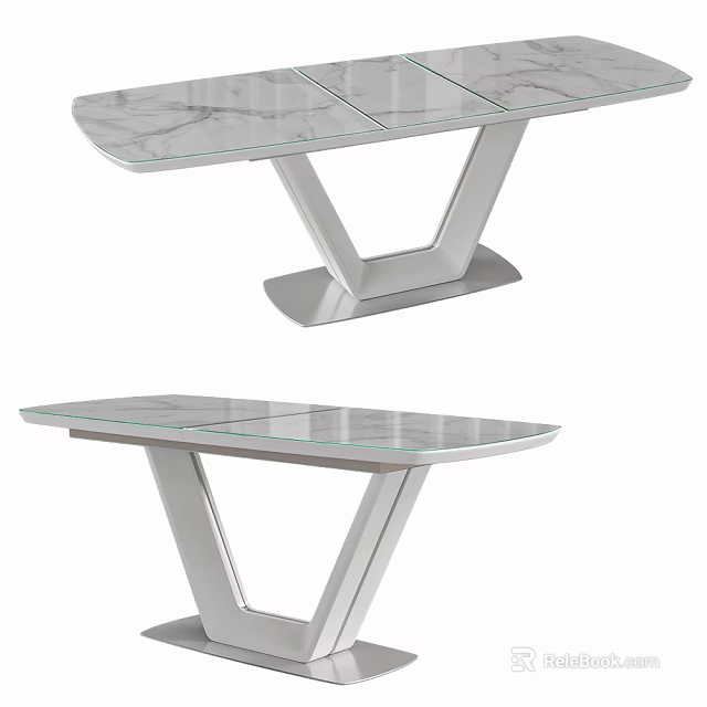 Elegant Modern Dining Table With Glass Top And Sleek Metal Frame Design 3d model 