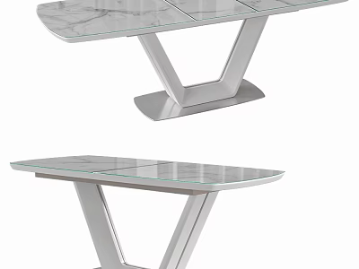 Elegant Modern Dining Table With Glass Top And Sleek Metal Frame Design 3d model